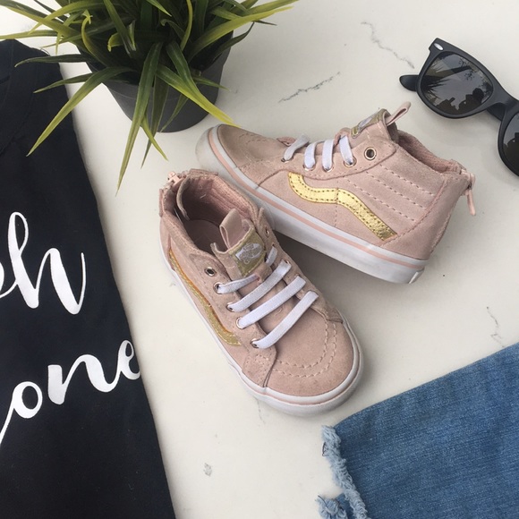 light grey and rose gold vans